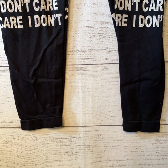 I DON'T CARE Rainbow Stretch Plus Size Black Leggings - Picture 6 of 10
